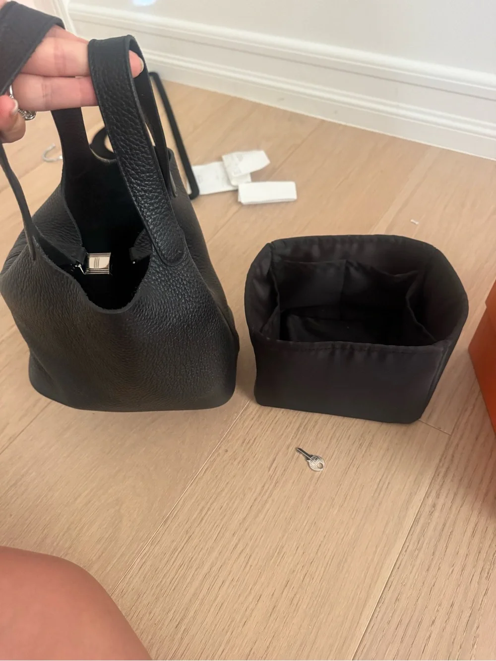 Hermes picotin Black Pebbled Leather Hobo with Lock Detail